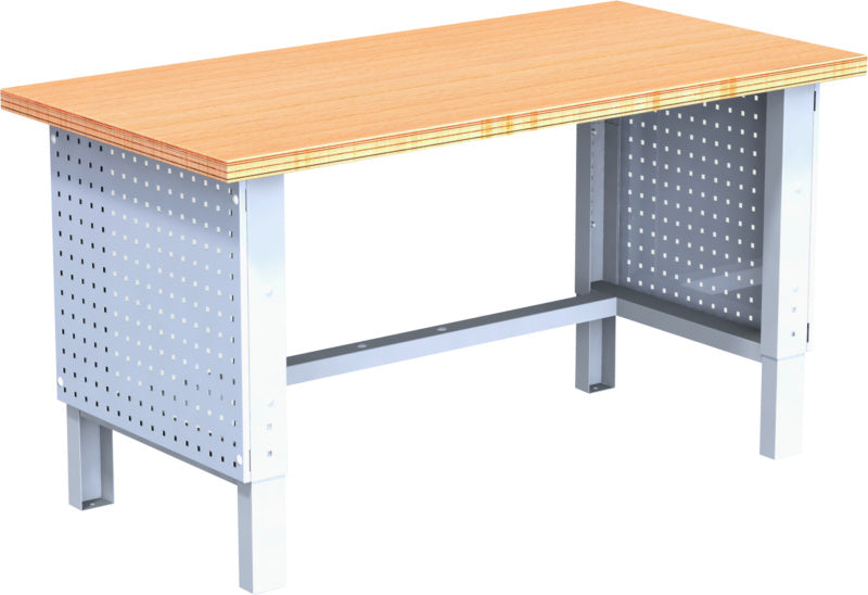 Boční stůl stroje s ručním nastavením výšky a bočnicemi z děrovaného plechu