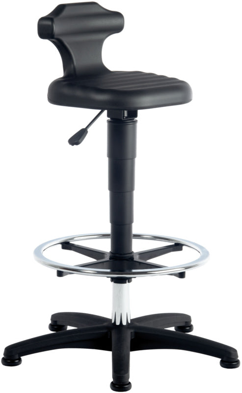 Stolička pro stoj FLEX s kruhovou opěrkou nohou a podlahovými kluzáky