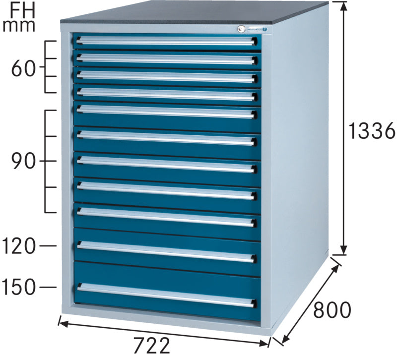 Systém zásuvkových skříní 800 S se 11 zásuvkami SOFT-CLOSE
