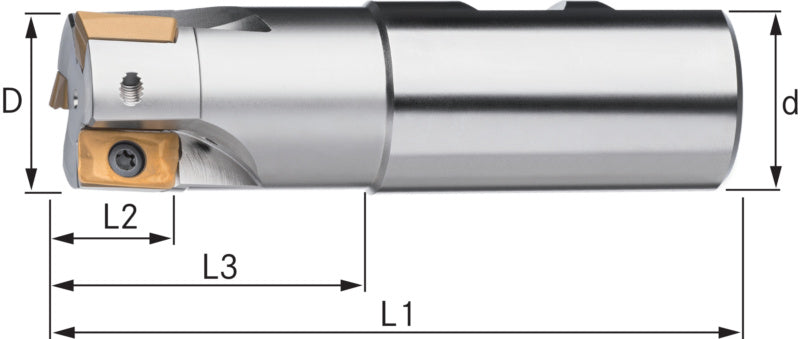 Úhlová fréza, 90°, se stopkou Weldon, dlouhá verze