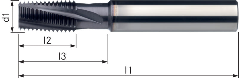 Víceúčelová závitová fréza se zápichem krčku, z tvrdokovu, TiAlN