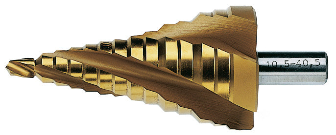 Stupňovitý vrták, HSS TiN, se spirálovou drážkou a výměnným bitem