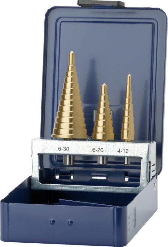 Sada stupňovitých vrtáků HSS TiN, přímá drážka