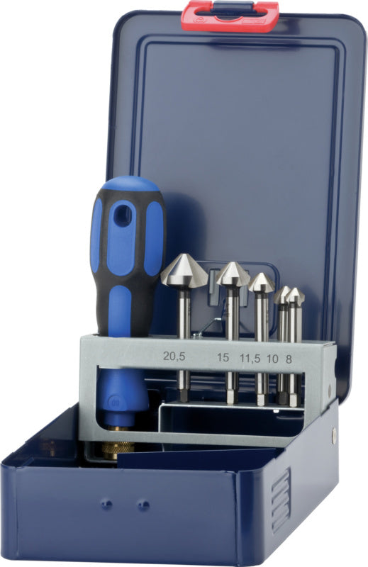 Sada nástroje pro ruční odstraňování otřepů 90°, HSS, 3 břity s šestihrannou stopkou