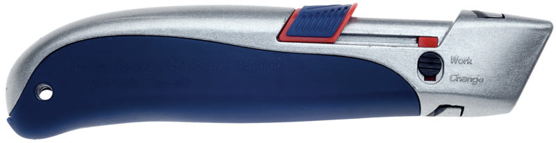 Bezpečnostní pracovní nůž s hliníkovým pouzdrem a opěrkou z měkkého materiálu