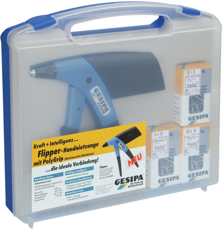 Sortiment nýtů s ručními nýtovacími kleštěmi, Flipper