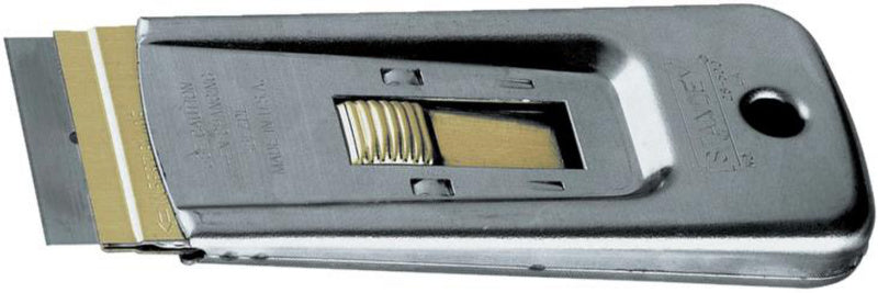 Škrabák s pouzdrem z nerezové oceli a systémem výměnných čepelí