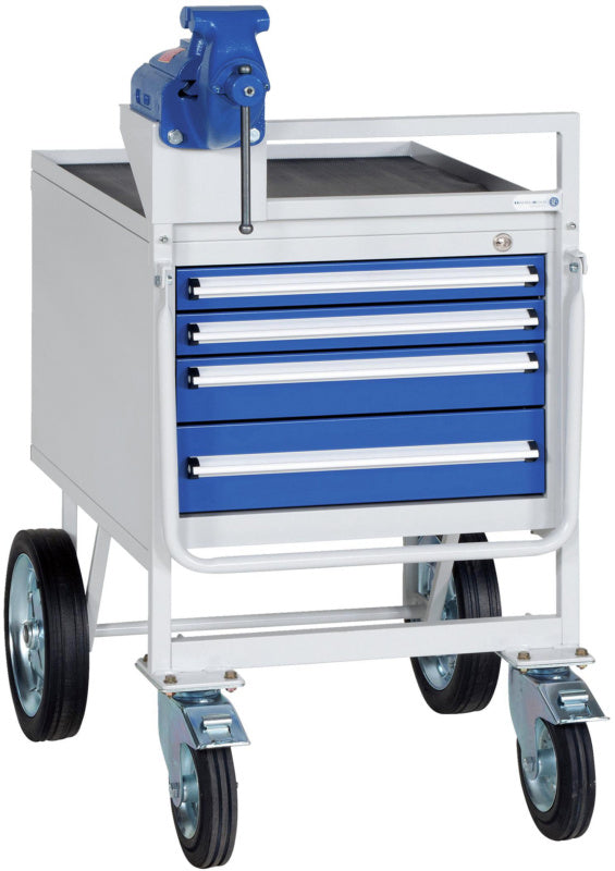 Kontejner na kolečkách s upínací deskou pro svěrák