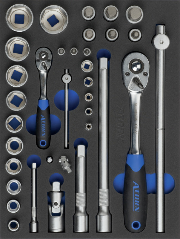 Vložka z tvrdé pěny s nářadím, sada nástrčných klíčů s šestihrannými vložkami