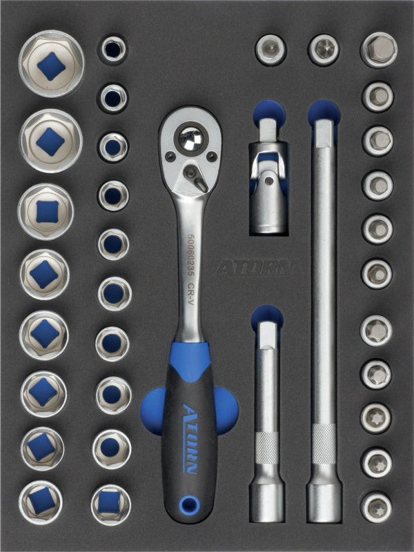 Vložka z tvrdé pěny s nářadím, sada nástrčných klíčů 1/2"