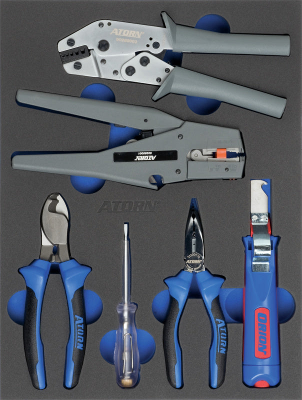 Vložka z tvrdé pěny s nářadím, sada nástrojů pro odizolování vodičů