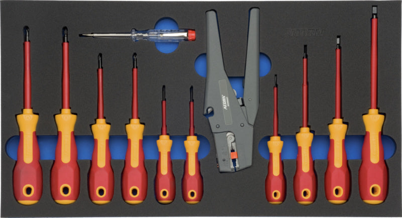Vložka z tvrdé pěny s nářadím, sada karbidových šroubováků VDE