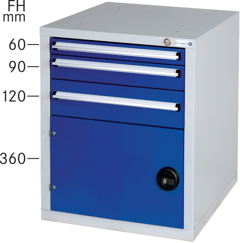 Skříňka k montáži pod dílenský stůl se 3 zásuvkami a 1 dveřmi