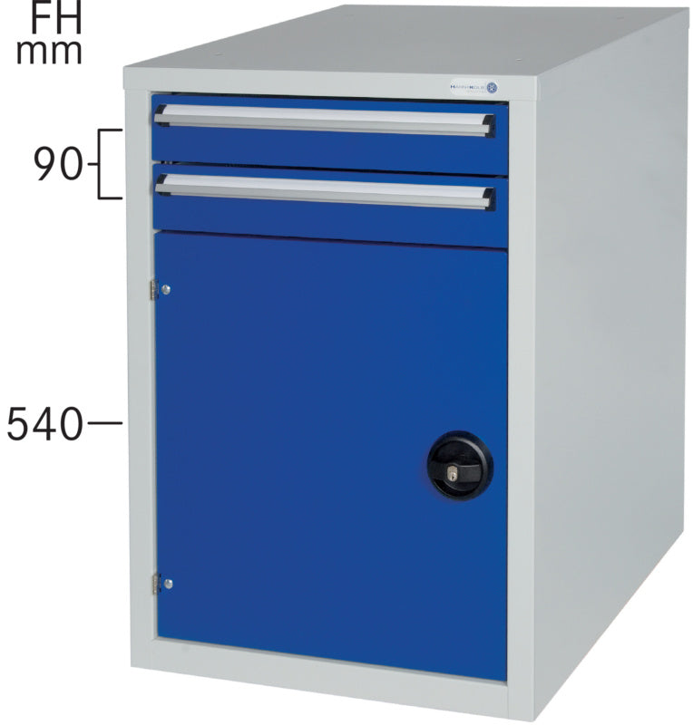 Skříňka k montáži pod dílenský stůl se 2 zásuvkami a 1 dveřmi