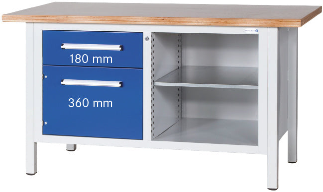 Dílenský stůl se skříňkou, řada L 1500, s číslicovým zámkem ELECTRONIC CODE