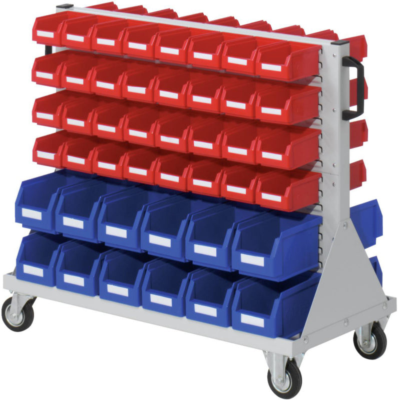 Vozík s průhlednými skladovacími krabicemi z polyetylenu