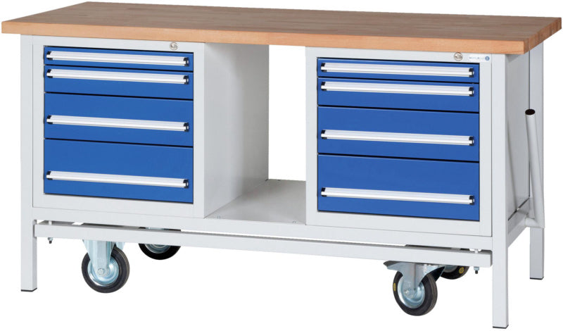 Vozík s pracovním stolem se sklápěcími pojezdovými kolečky, pracovní výška 840 mm