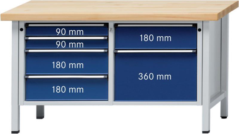 Dílenský stůl se skříňkou, řada V 1500