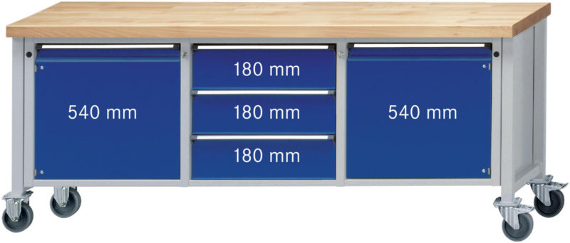 Dílenský stůl se skříňkou, řada V 2000, na kolečkách