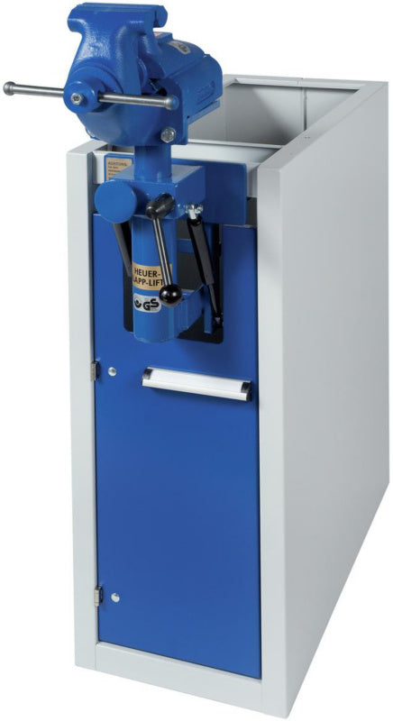 Skříňka pod dílenský stůl se svěrákem a zařízením pro nastavení výšky (sklápěcím)