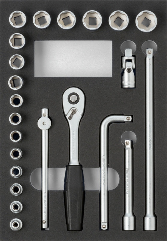 vložka z tvrdé pěny s nářadím, sada nástrčných klíčů 3/8"