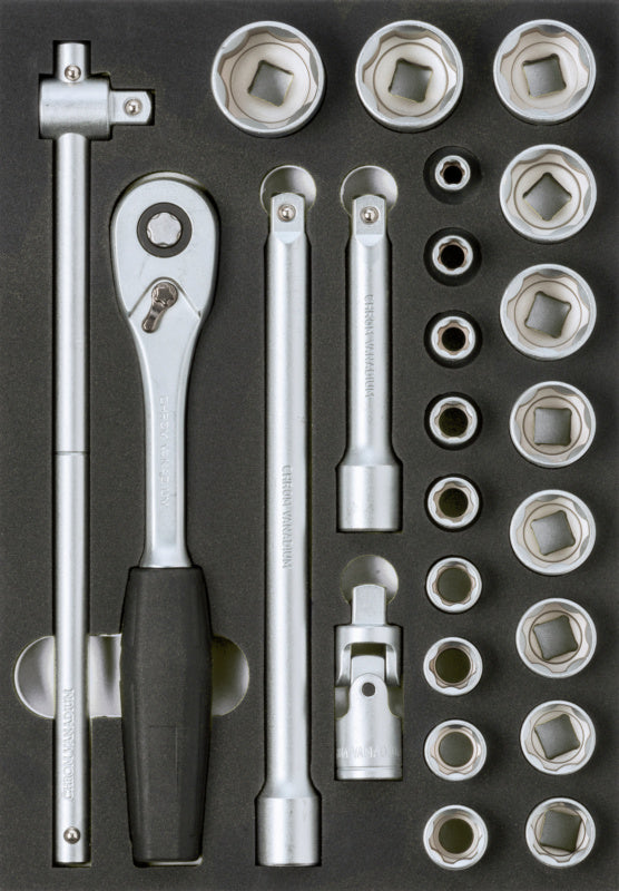 vložka z tvrdé pěny s nářadím, sada nástrčných klíčů 1/2"