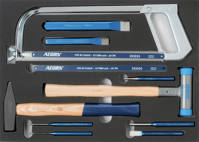 vložka z tvrdé pěny s nářadím, kladivo, sada pil