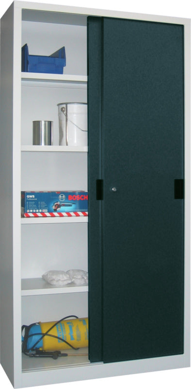 Skříň s posuvnými dveřmi s plnými plechovými dveřmi, výška 1950 mm