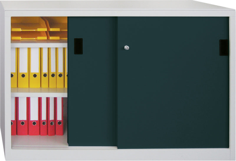 Skříň s posuvnými dveřmi s plnými plechovými dveřmi, výška 1000 mm