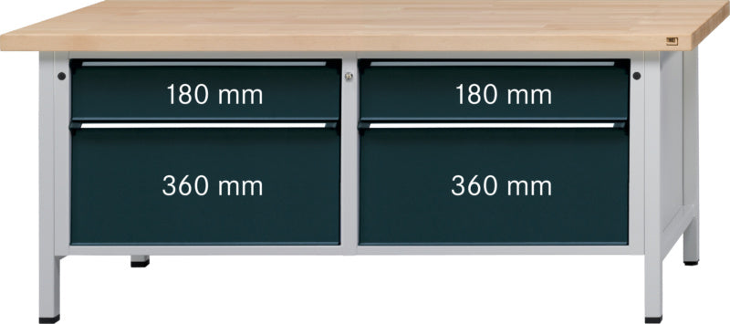 Dílenský stůl, řada VX 2000, se zásuvkami XL