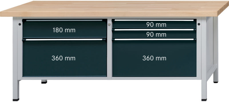 Dílenský stůl, řada VX 2000, se zásuvkami XL