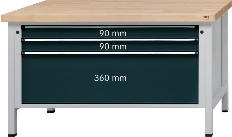 Dílenský stůl, řada VX 1500, se zásuvkami XXL