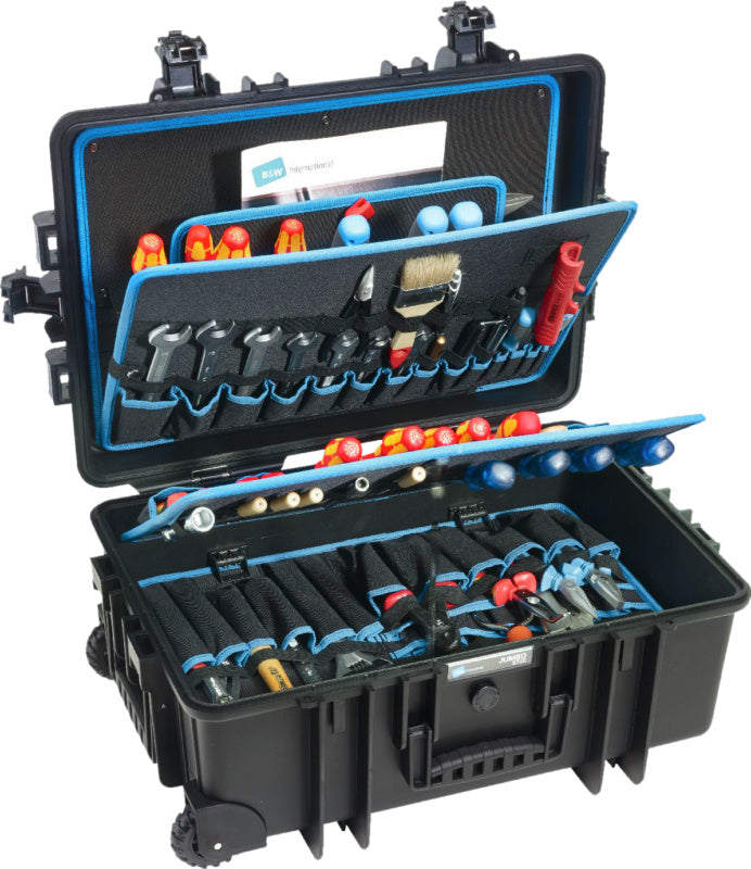 Nářaďový kufr na kolečkách je vyroben z vysokopevnostního polypropylenu s teleskopickou rukojetí