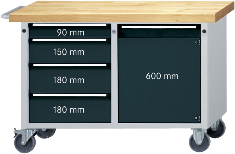 Dílenský stůl na kolečkách, pracovní výška 850 mm