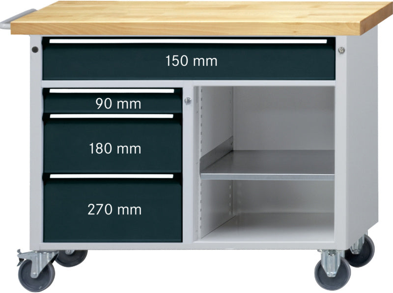 Dílenský stůl na kolečkách, pracovní výška 970 mm
