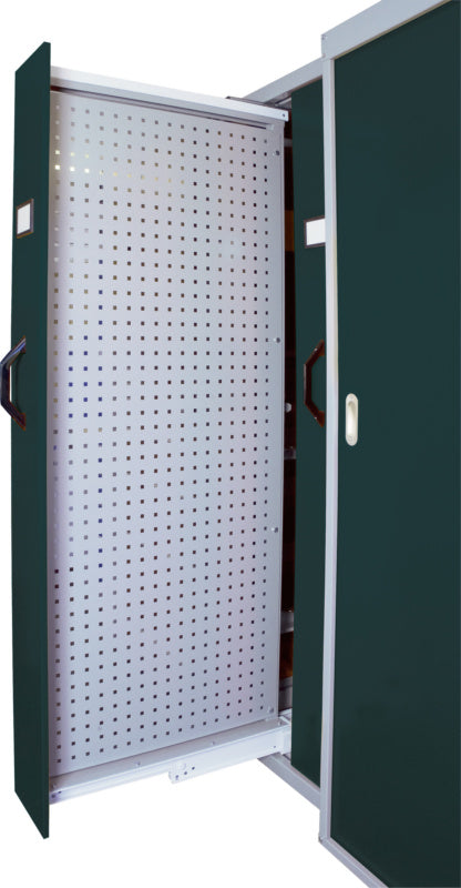 Systém polic na nářadí 800 S a B – stěny z děrovaného plechu pro svislé vysunutí
