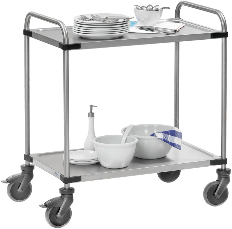 Servírovací vozík se dvěma ložnými plochami z nerez oceli