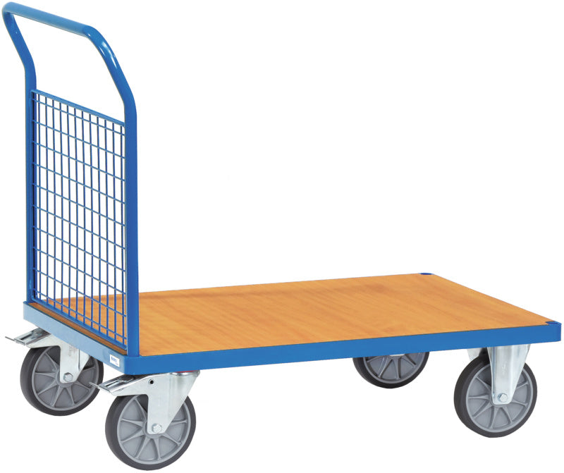 Plošinový vozík s čelní stěnou z drátěné mřížky