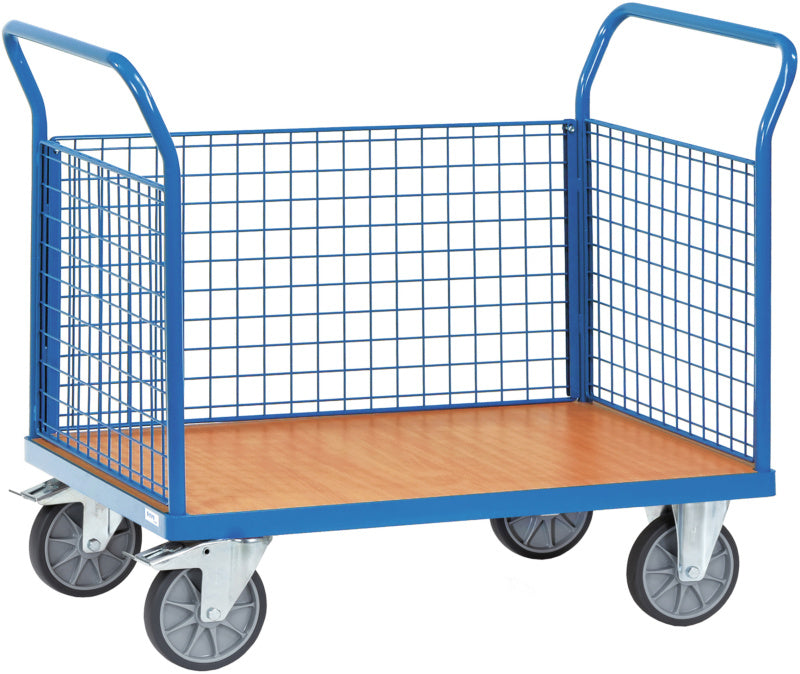 Plošinový vozík se 3 drátěnými stěnami