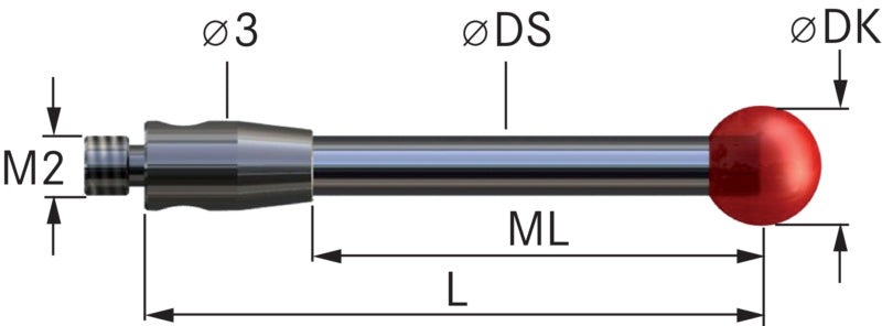 Měřicí dotyky s rubínovou kuličkou a stopkou z tvrdokovu