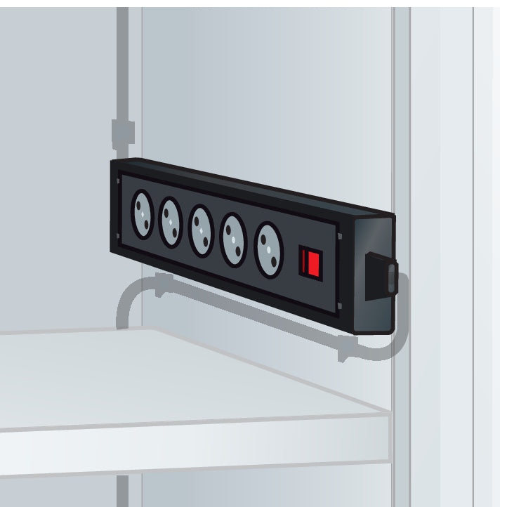 Zásuvková lišta pro skříň na akumulátory