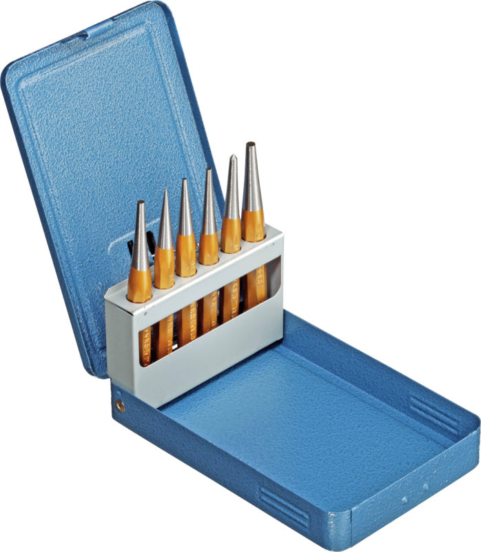 Sada průbojníků s důlčíkem, 6 ks, v boxu z ocelového plechu