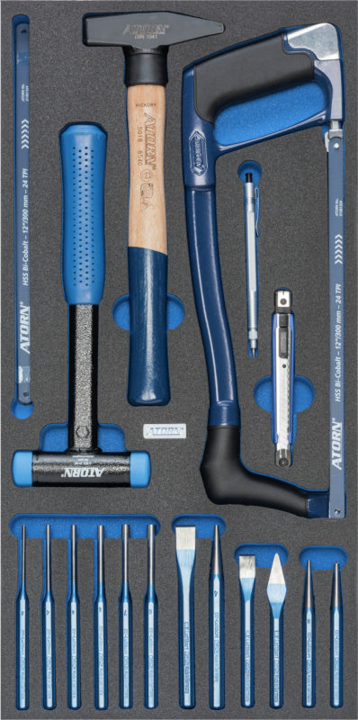 Vložka z tvrdé pěny s nářadím, sada kladivo/pila/dláto