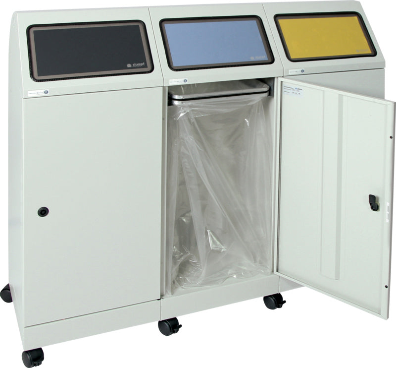 Plechový kontejner na recyklovatelný odpad, 3 nádoby