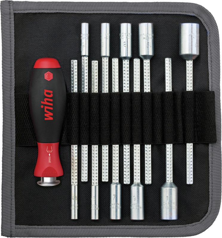 Sada šestihranných nástrčných klíčů s vyměnitelnými čepelemi a teleskopickou rukojetí