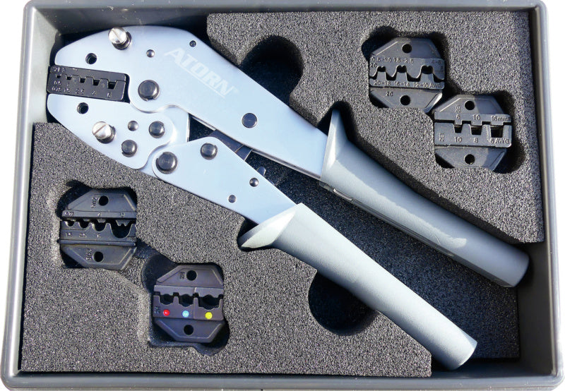 Krimpovací sada 5 párů vyměnitelných kalených krimpovacích čelistí.