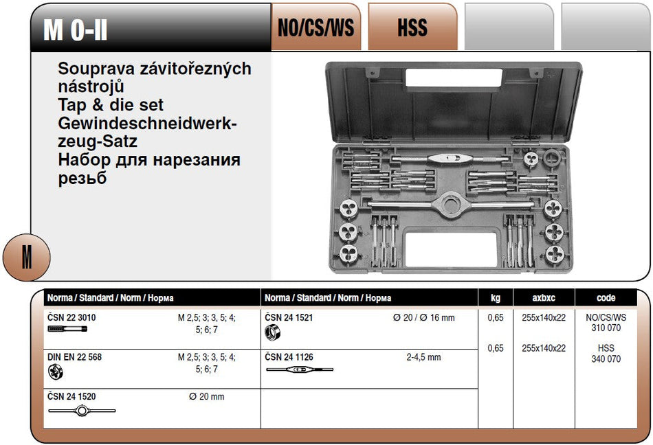 Souprava závitořezných nástrojů M HSS Narex Bučovice