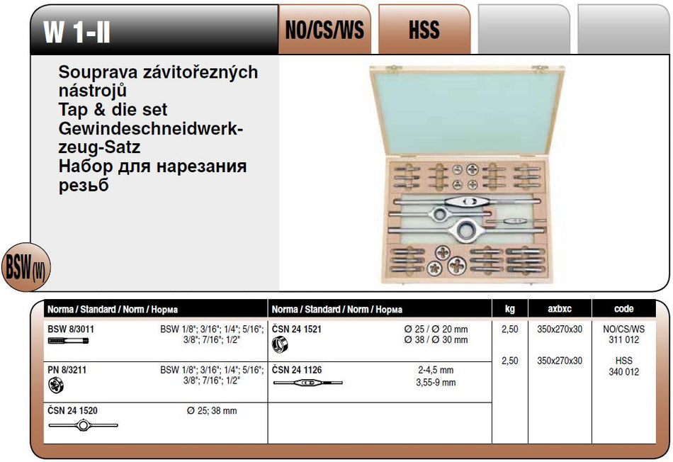 Souprava závitořezných nástrojů W HSS Narex Bučovice