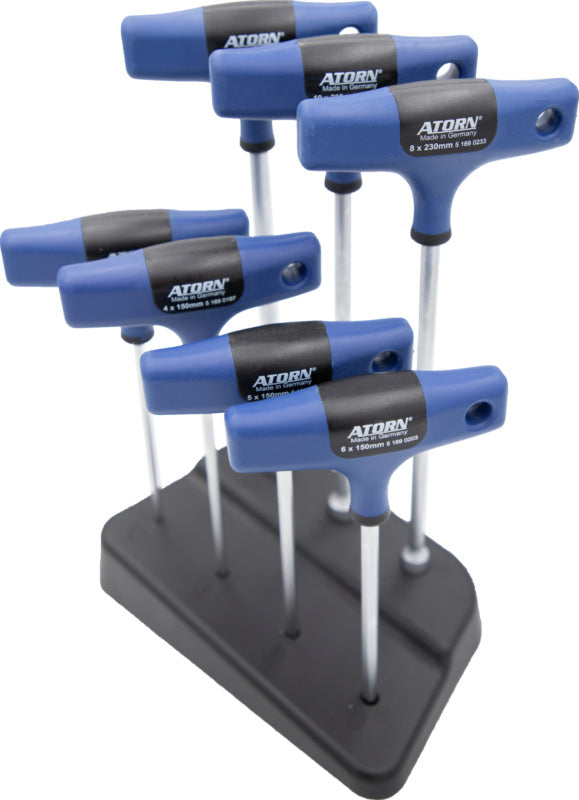 Sada šroubovacích nástrojů s příčnou rukojetí v dílenském stojanu, 7 ks