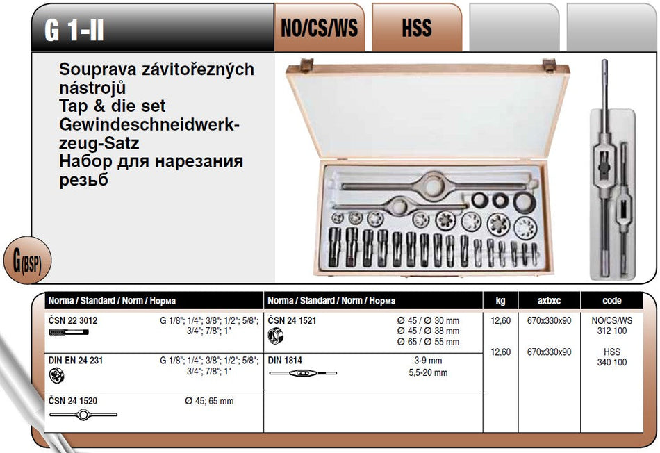 Souprava závitořezných nástrojů G HSS Narex Bučovice